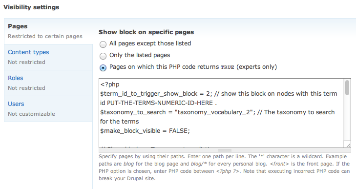 Drupal 7 Block Settings