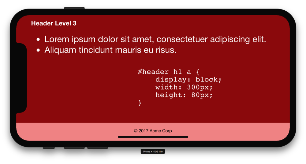 iPhone X landscape fixed footer